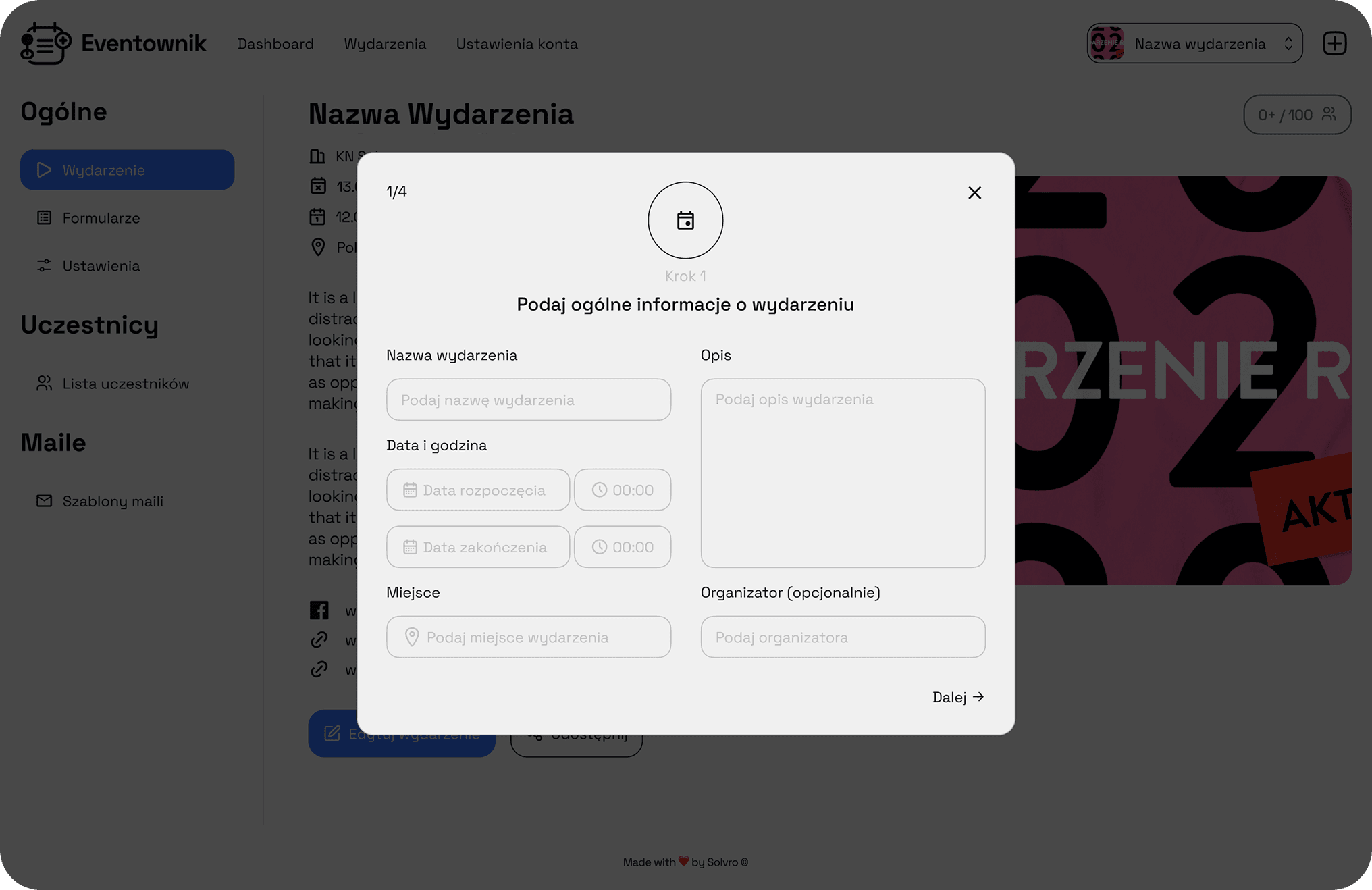 Krok 1 - Tworzenie i konfiguracja wydarzeń