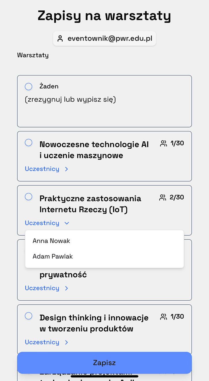 Widok zapisów